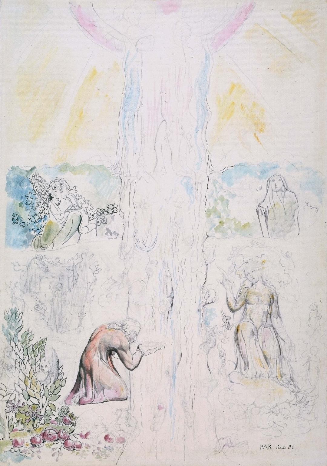 Dante in the Empyrean, Drinking at the River of Light, vintage artwork by William Blake, 12x8" (A4) Poster