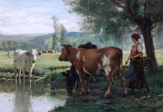 The Cow Herder, vintage artwork by Julien Dupre, 12x8" (A4) Poster