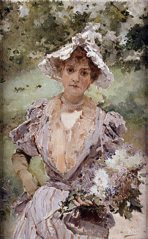 Dama con Flores, vintage artwork by Emilio Sala  Frances, 12x8" (A4) Poster