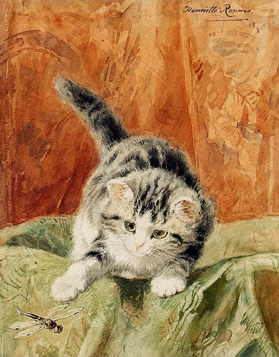Kitten Playing with a Dragonfly, vintage artwork by Henriette Ronner-Knip, A3 (16x12") Poster Print