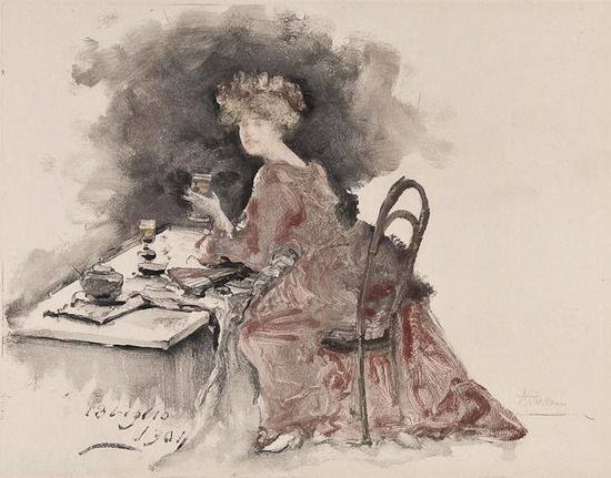 Lady with a Glass by Pompeo Mariani,A3(16x12")Poster