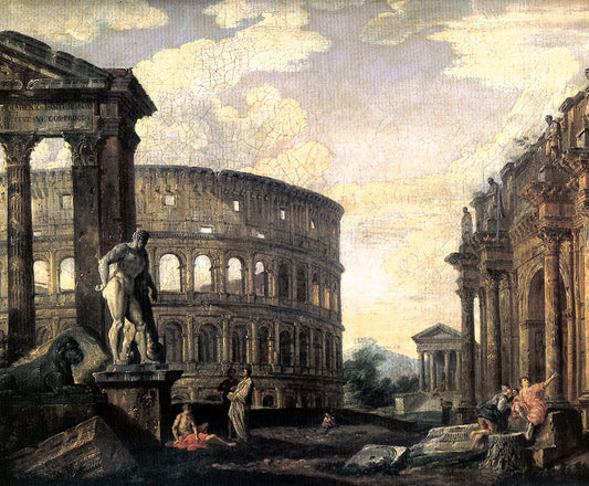 Ancient Roman Ruins, vintage artwork by Giovanni Paolo Panini, 12x8" (A4) Poster