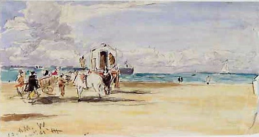 Sea Shore with Figures, vintage artwork by James Holland, A3 (16x12") Poster Print