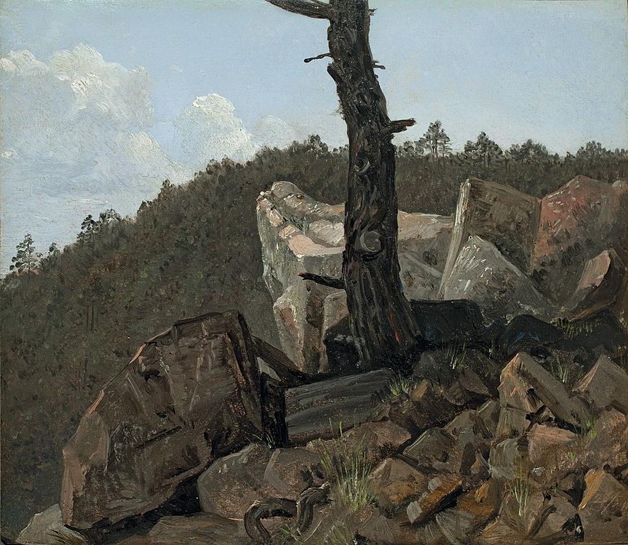 Baum über Steinen, vintage artwork by Carl Gustav Carus, 12x8" (A4) Poster