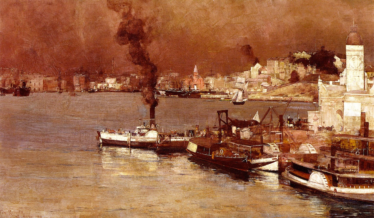 An Autumn Morning, Milson's Point, Sydney, vintage artwork by Tom Roberts, 12x8" (A4) Poster