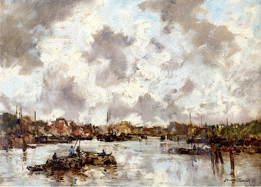 A Cloudy Sy on the River Amstel, Amsterdam, vintage artwork by Johan Hendrik van Mastenbroek, 12x8" (A4) Poster