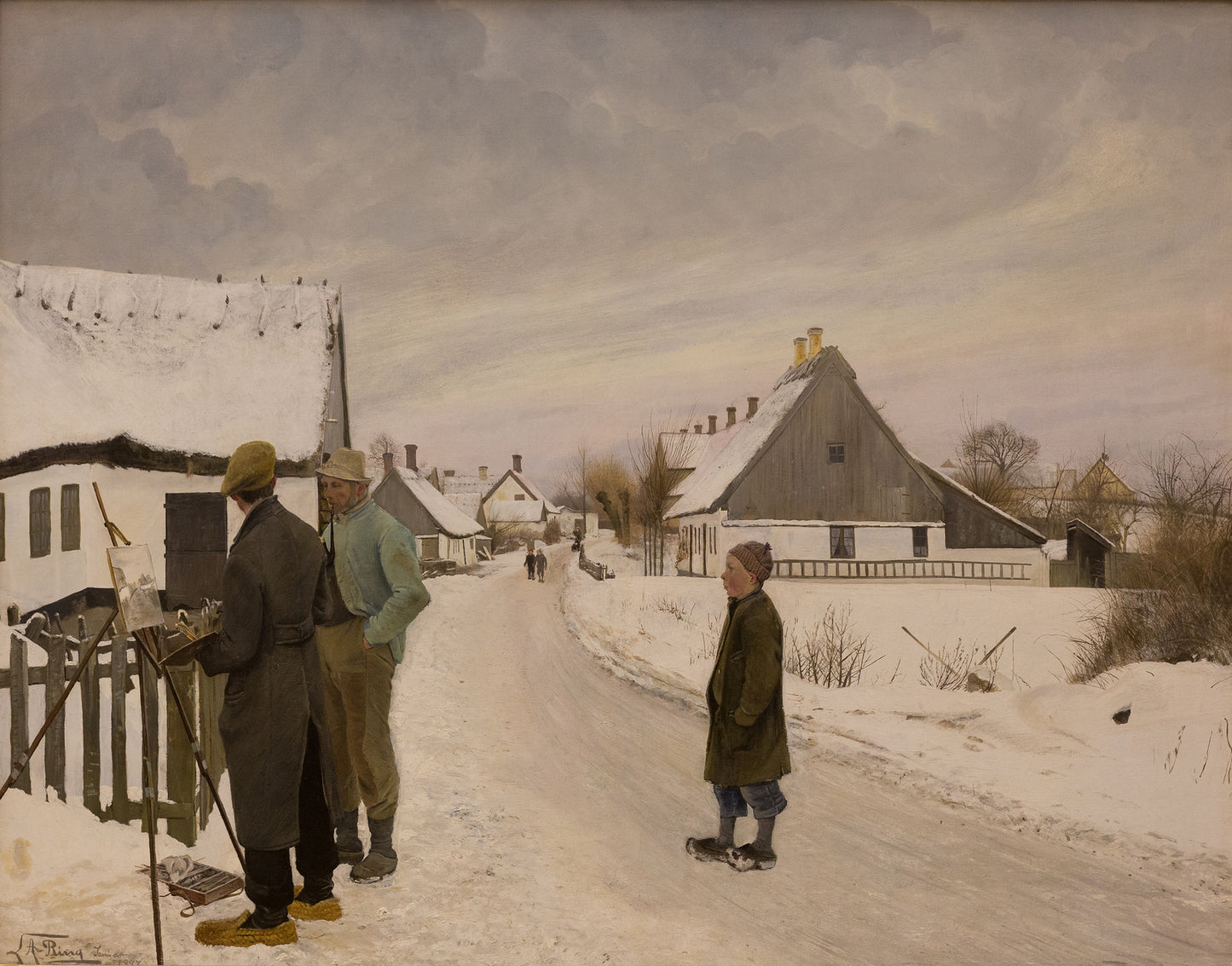 The Painter in the Village, vintage artwork by Lauritz Andersen (L.A.) Ring, 12x8" (A4) Poster