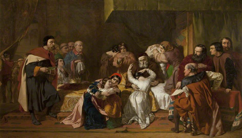 The Deathbed of Robert, King of Naples, vintage artwork by Alfred Elmore, A3 (16x12") Poster Print
