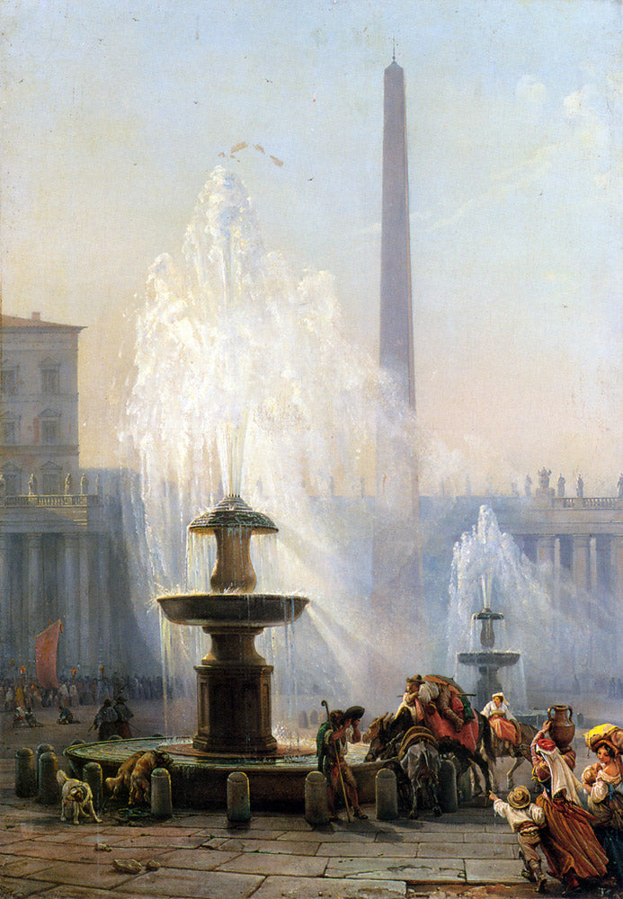 Piazza San Pietro, Rome, vintage artwork by Frederich Nerly the Younger, 12x8" (A4) Poster