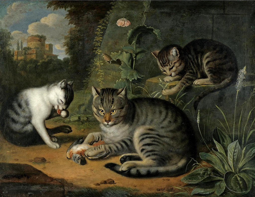 Still-life with Cat and Two Kittens, vintage artwork by Jakob Samuel Beck, 12x8" (A4) Poster