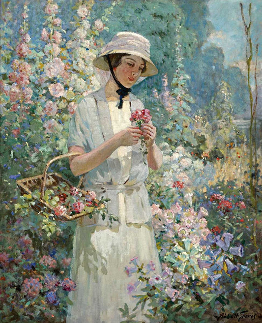 Woman with Flower Basket, vintage artwork by Abbott Fuller Graves, 12x8" (A4) Poster