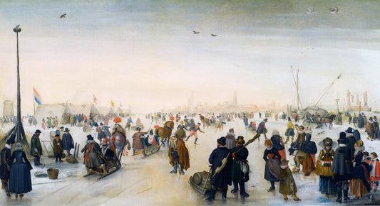 Winter Landscape near a Town, vintage artwork by Hendrick Avercamp, 12x8" (A4) Poster