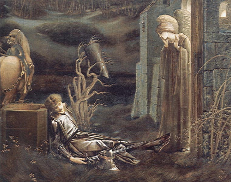 The Dream of Launcelot at the Chapel of the San Graal, vintage artwork by Sir Edward Burne-Jones, 12x8" (A4) Poster
