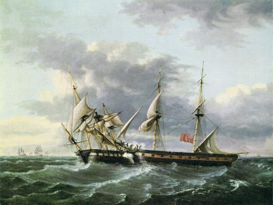 U.S.S. WASP Boarding H.M Brig FROLIC, vintage artwork by Attributed to Thomas Birch, 12x8" (A4) Poster