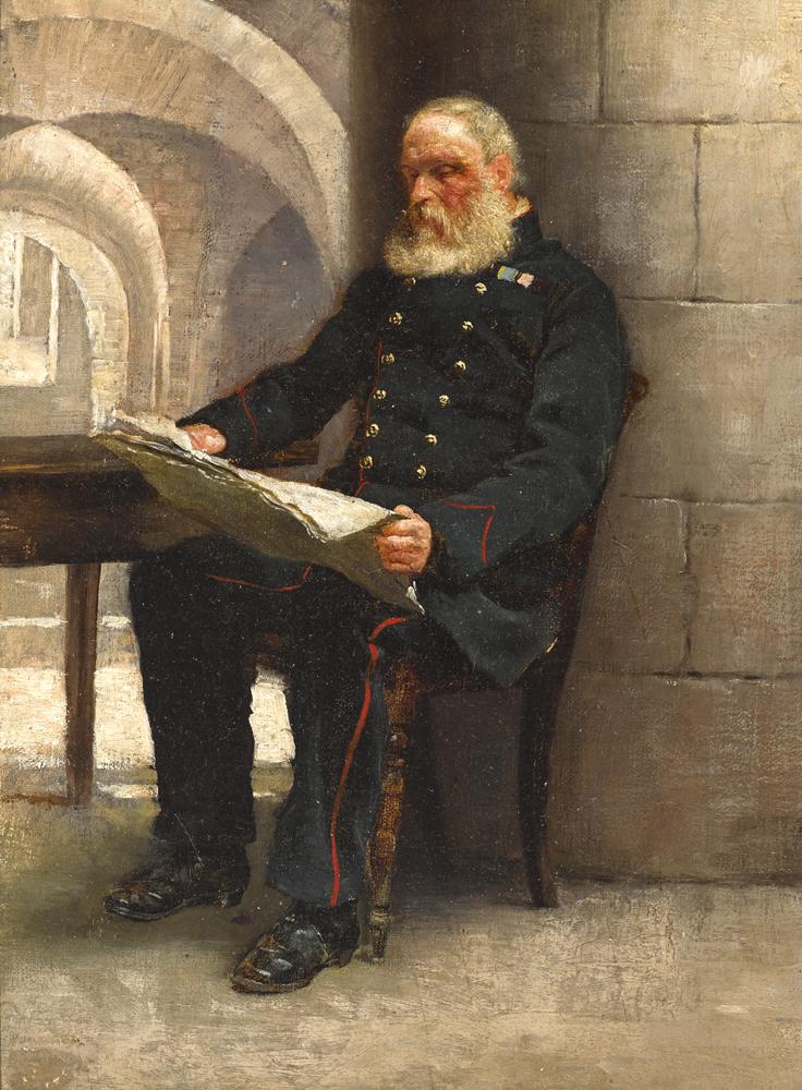 Portrait of an Army Pensioner at the Royal Hospital, Kilmainham, vintage artwork by Richard Thomas Moynan, 12x8" (A4) Poster