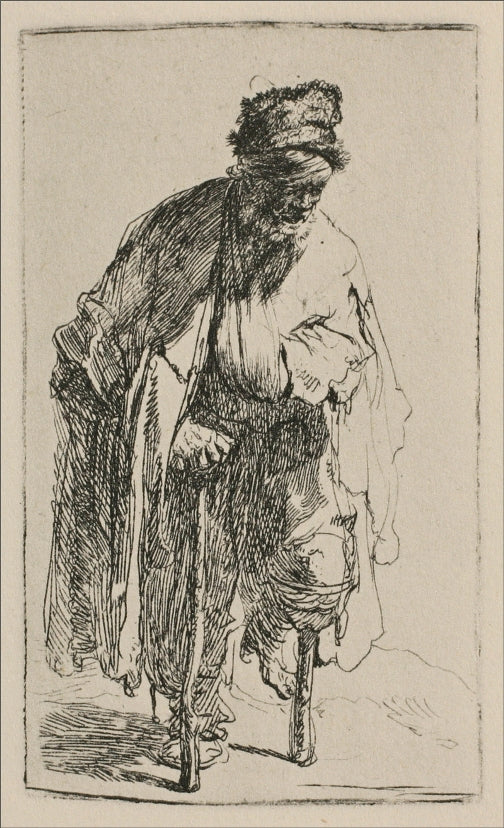 A Beggar with a Wooden Leg, vintage artwork by Rembrandt van Rijn, 12x8" (A4) Poster