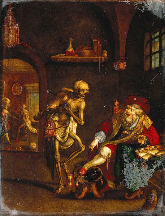 Death and the miser, vintage artwork by Frans Francken the Younger, 12x8" (A4) Poster