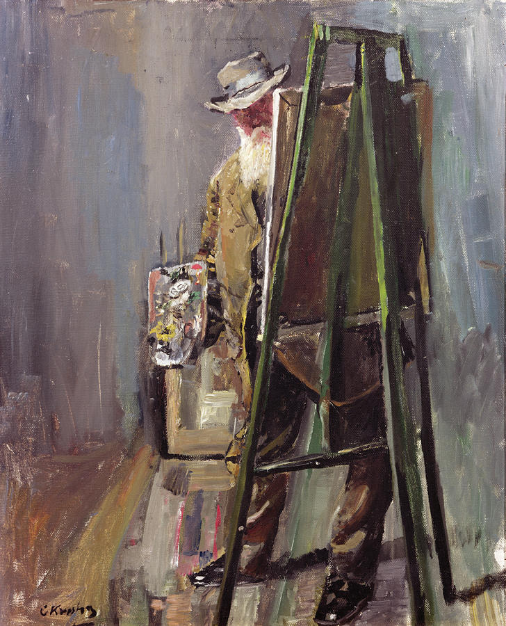 Self-portrait with Easel by Christian Krohg,A3(16x12")Poster