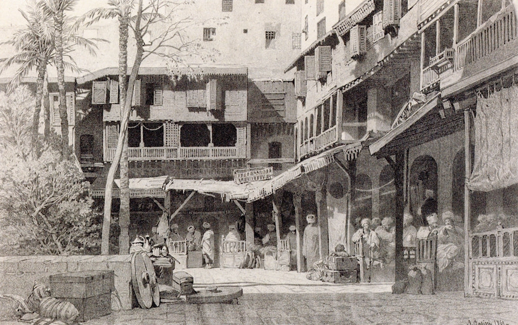 At the Cafe in Kahn el-Khalili, Cairo, vintage artwork by Alberto Pasini, 12x8" (A4) Poster
