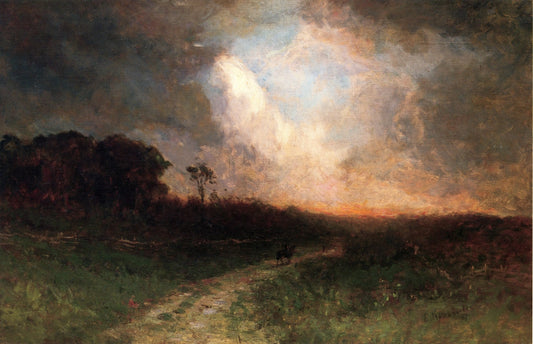 Landscape with Man on Horse, vintage artwork by Edward Mitchell Bannister, 12x8" (A4) Poster