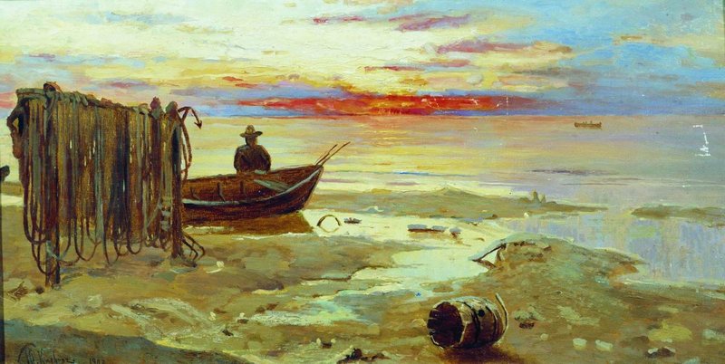 Boat on the Shore, vintage artwork by Julius Klever, 12x8" (A4) Poster