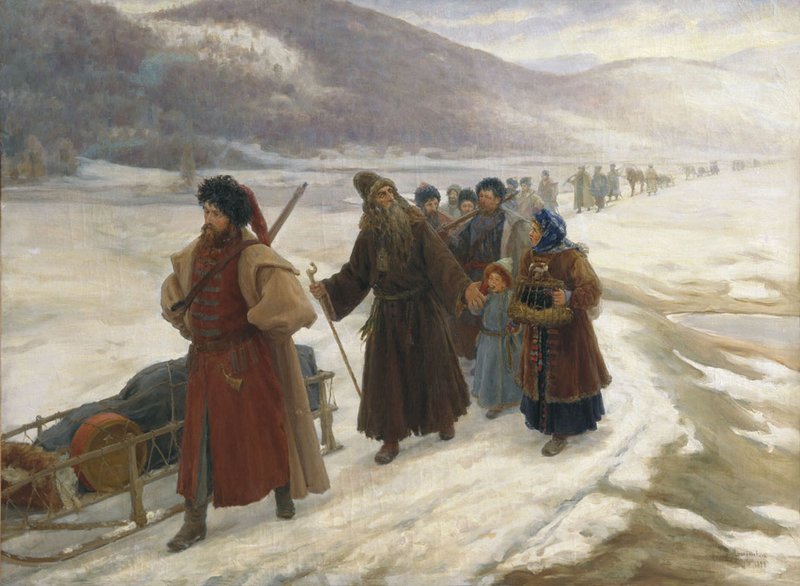 The Siberian Voyage of Avvakum, vintage artwork by Sergei Miloradovich, 12x8" (A4) Poster