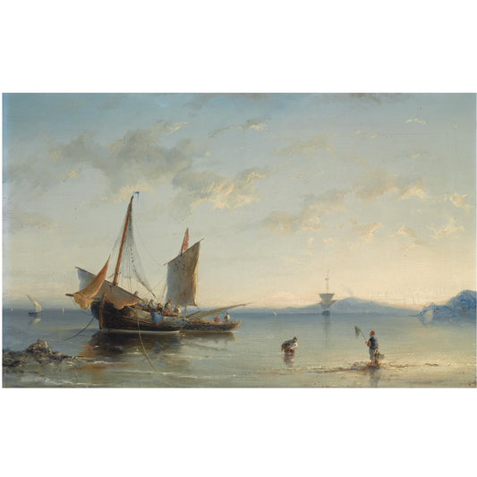 Fishermen in the Bay of Naples, vintage artwork by Nicolaas Riegen, 12x8" (A4) Poster