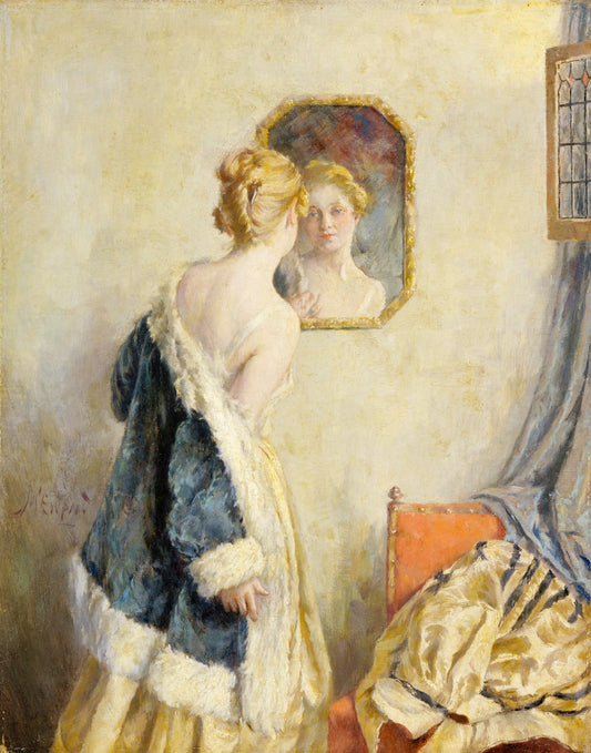 Girl Looking in a Mirror, vintage artwork by Walter MacEwen, 12x8" (A4) Poster
