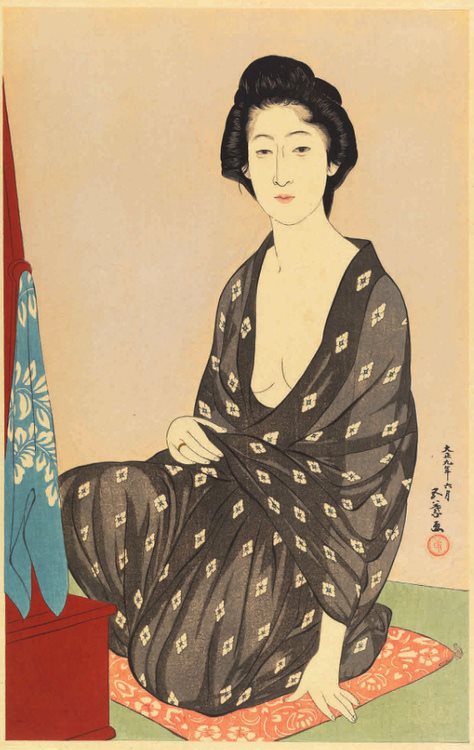 Woman in Summer Kimono, vintage artwork by Goyō Hashiguchi, 12x8" (A4) Poster