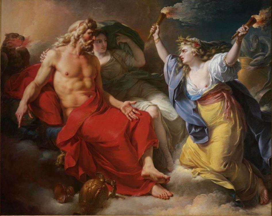 Ceres Begging for Jupiter's Thunderbolt after the Kidnapping of Her Daughter Proserpine, vintage artwork by Antoine-Francois Callet, 12x8" (A4) Poster