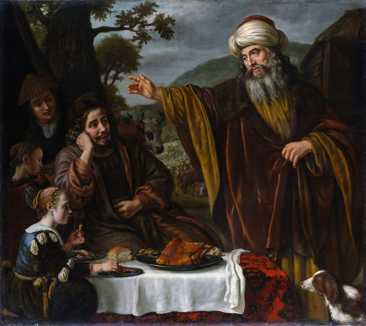 Abraham’s Parting from the Family of Lot, vintage artwork by Jan Victors, 12x8" (A4) Poster