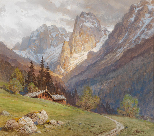 The Mountain in Kufstein, vintage artwork by Georg Janny, 12x8" (A4) Poster