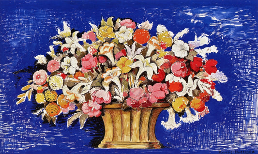 Canasta de Flores (Sinfonía Azul), vintage artwork by Alfredo Ramos Martinez, 12x8" (A4) Poster