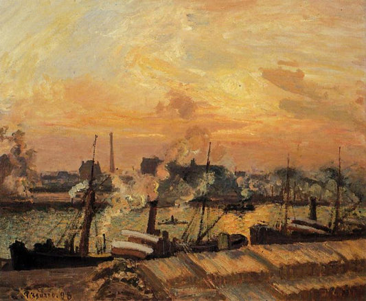 Boats, Sunset, Rouen, vintage artwork by Camille Pissarro, 12x8" (A4) Poster