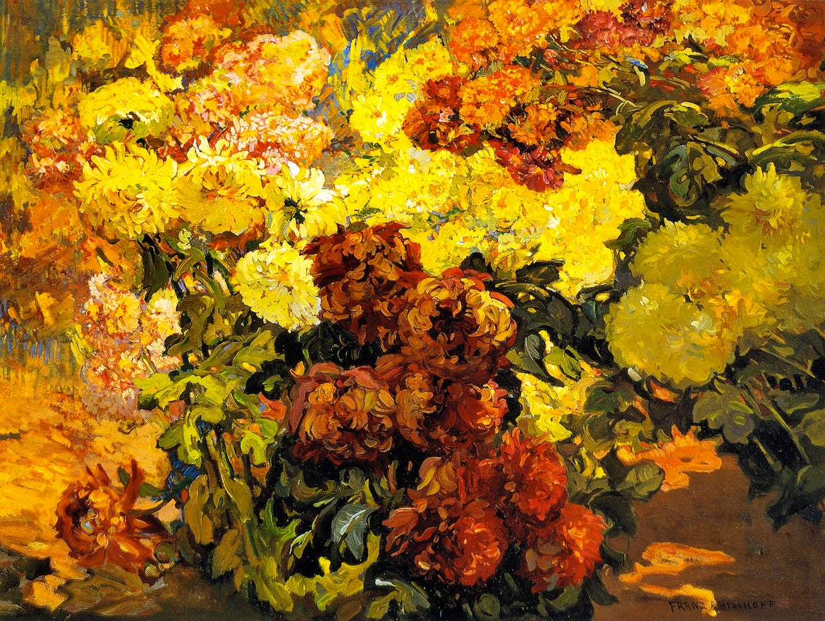 Peonies and Mums, vintage artwork by Franz Bischoff, 12x8" (A4) Poster