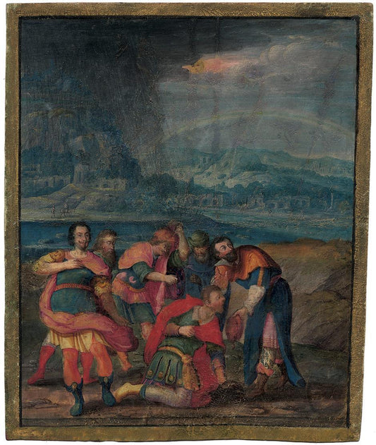 Six warriors in a landscape, vintage artwork by Johann König, 12x8" (A4) Poster