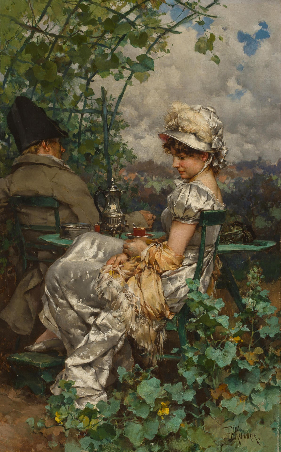 Afternoon Tea in the Garden, vintage artwork by Frederik Henrdik Kaemmerer, 12x8" (A4) Poster