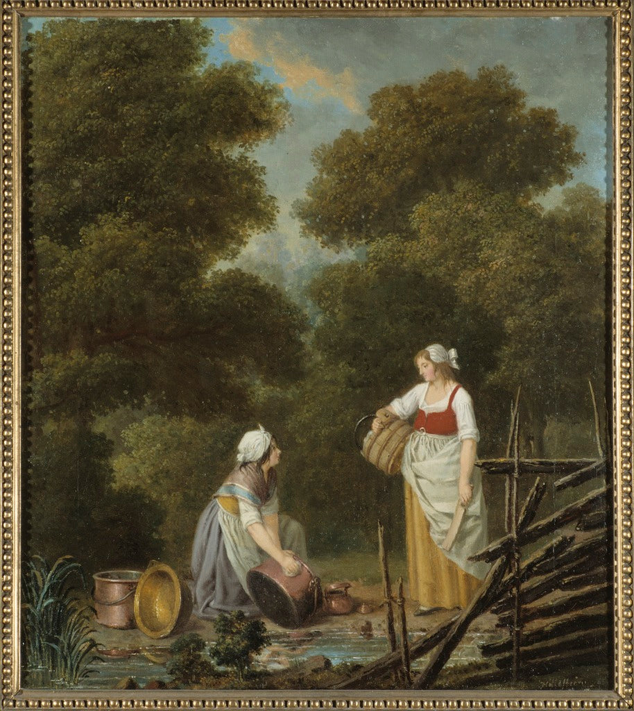 Two Maid-Servants at a Brook, vintage artwork by Pehr Hilleström, 12x8" (A4) Poster