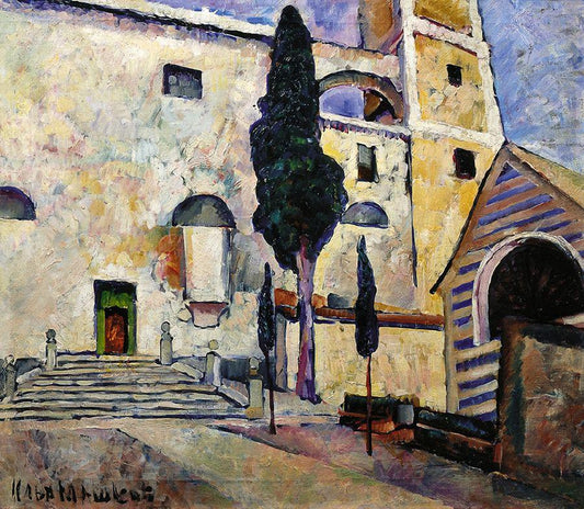Cypress by  a Cathedral Wall, Italy, vintage artwork by Ilya Mashkov, 12x8" (A4) Poster