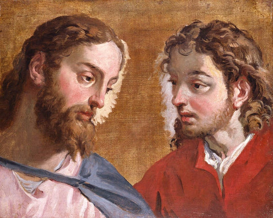 Head of Christ and an Apostle Saint John, vintage artwork by Sebastiano Ricci, 12x8" (A4) Poster