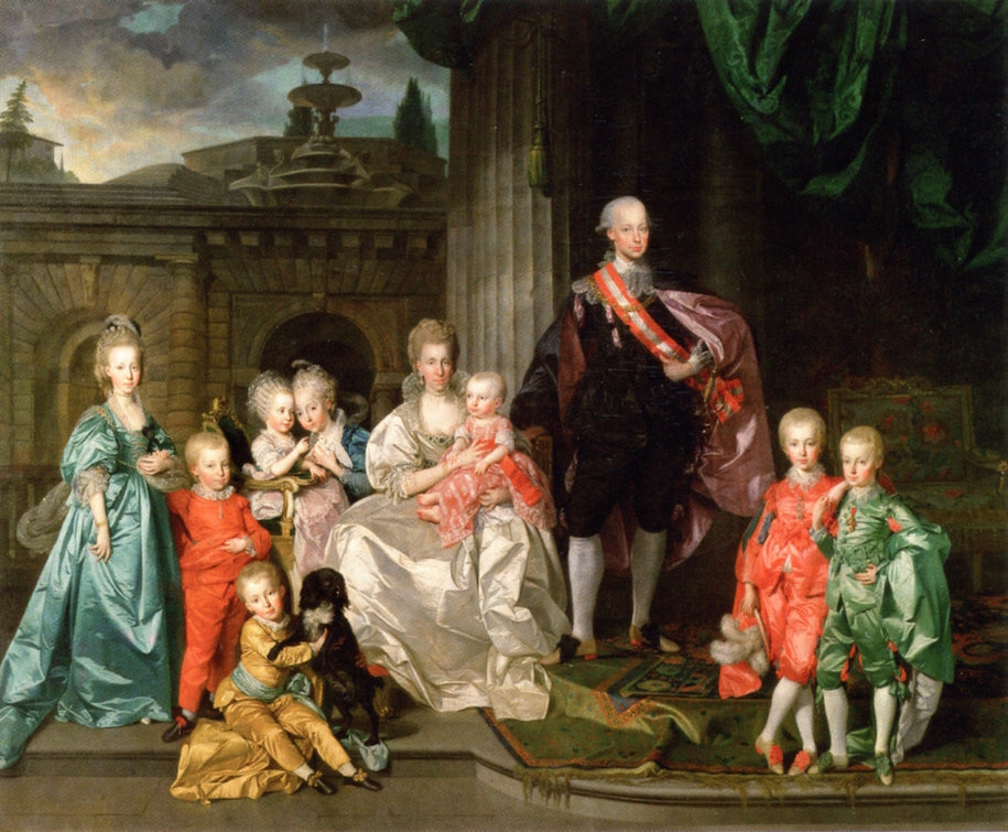 Grand Duke Pietro Leopoldo with His Wife and Their First Eight Children, vintage artwork by Johann Zoffany, 12x8" (A4) Poster