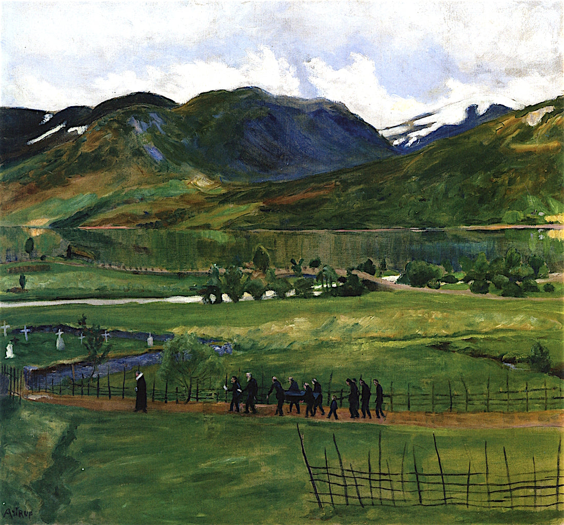 Funeral Day in Jølster, vintage artwork by Nicolai Astrup, 12x8" (A4) Poster