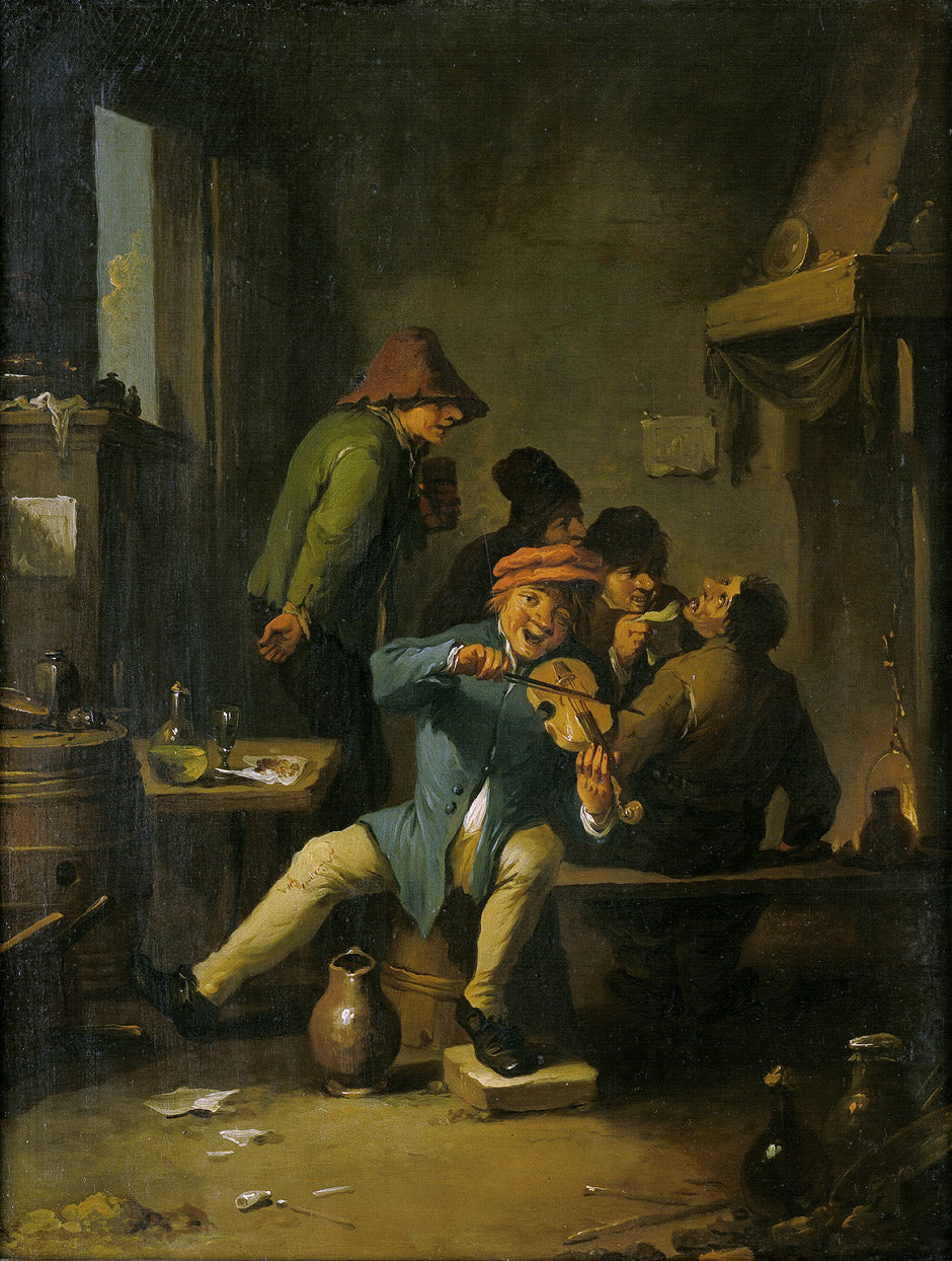 Merry Company with Violinist, vintage artwork by Christian Wilhelm Ernst Dietrich, 12x8" (A4) Poster