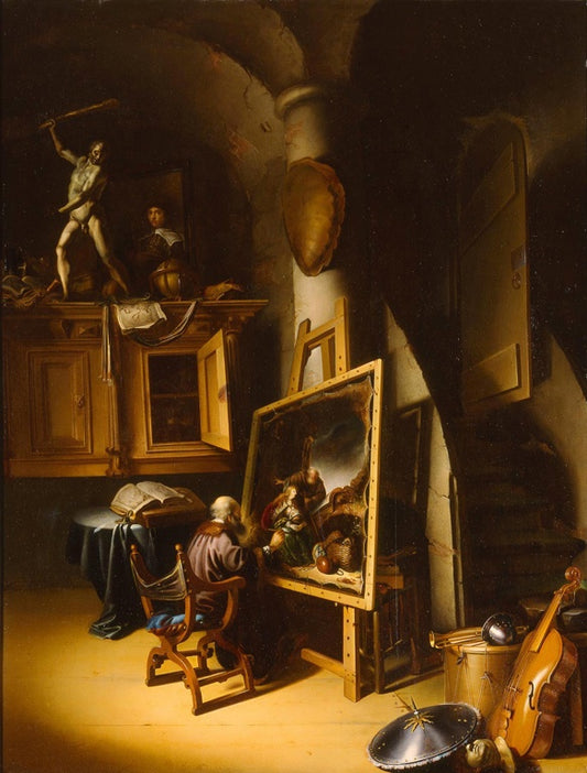 An Artist in His Studio, vintage artwork by Adriaen van Gaesbeeck, 12x8" (A4) Poster