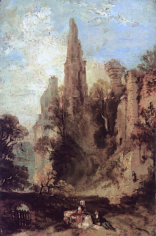 Landscape with Figures and Ruins of a Castle, vintage artwork by Carl Blechen, A3 (16x12") Poster Print