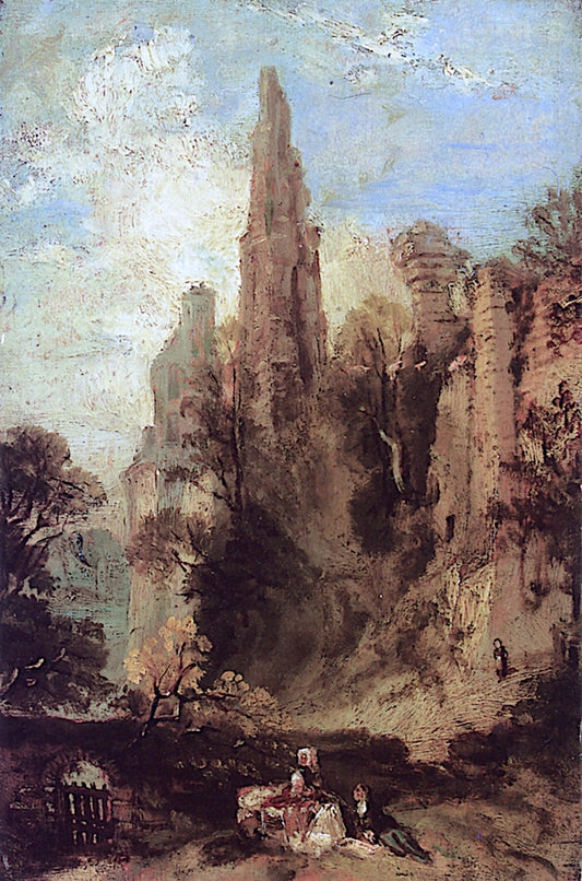 Landscape with Figures and Ruins of a Castle, vintage artwork by Carl Blechen, A3 (16x12") Poster Print