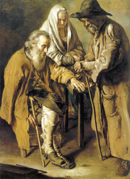 Three Beggars, vintage artwork by Giacomo Ceruti, 12x8" (A4) Poster