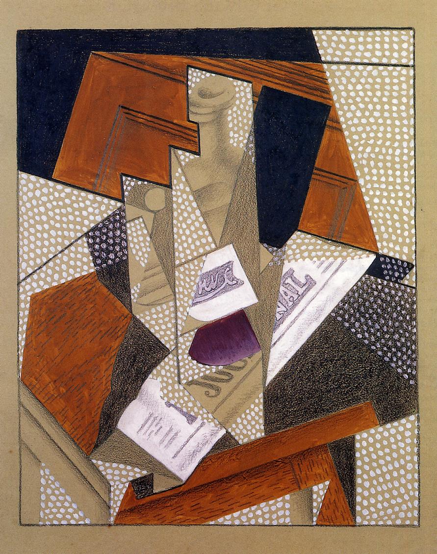 Bottle, vintage artwork by Juan Gris, 12x8" (A4) Poster