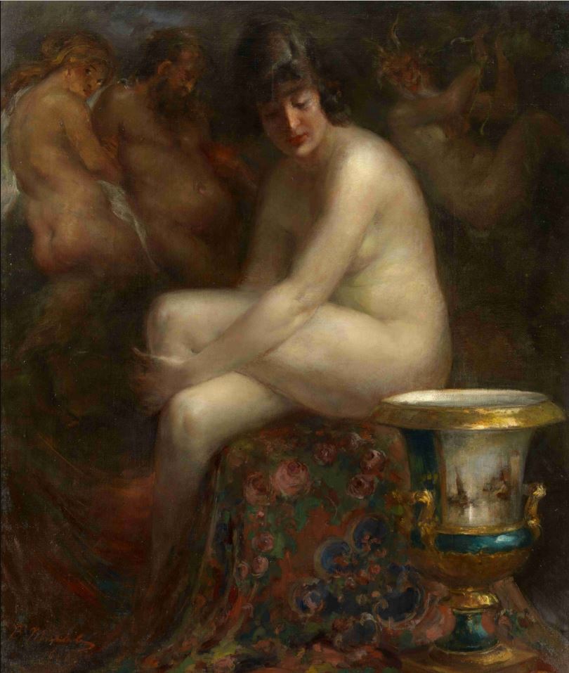 Nude with a Rubens Painting by Vitaly Tikhov,16x12(A3) Poster