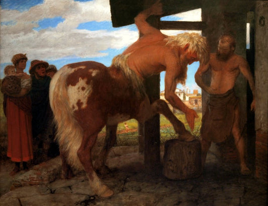 Centaur in the town blacksmith, vintage artwork by Arnold Böcklin, 12x8" (A4) Poster